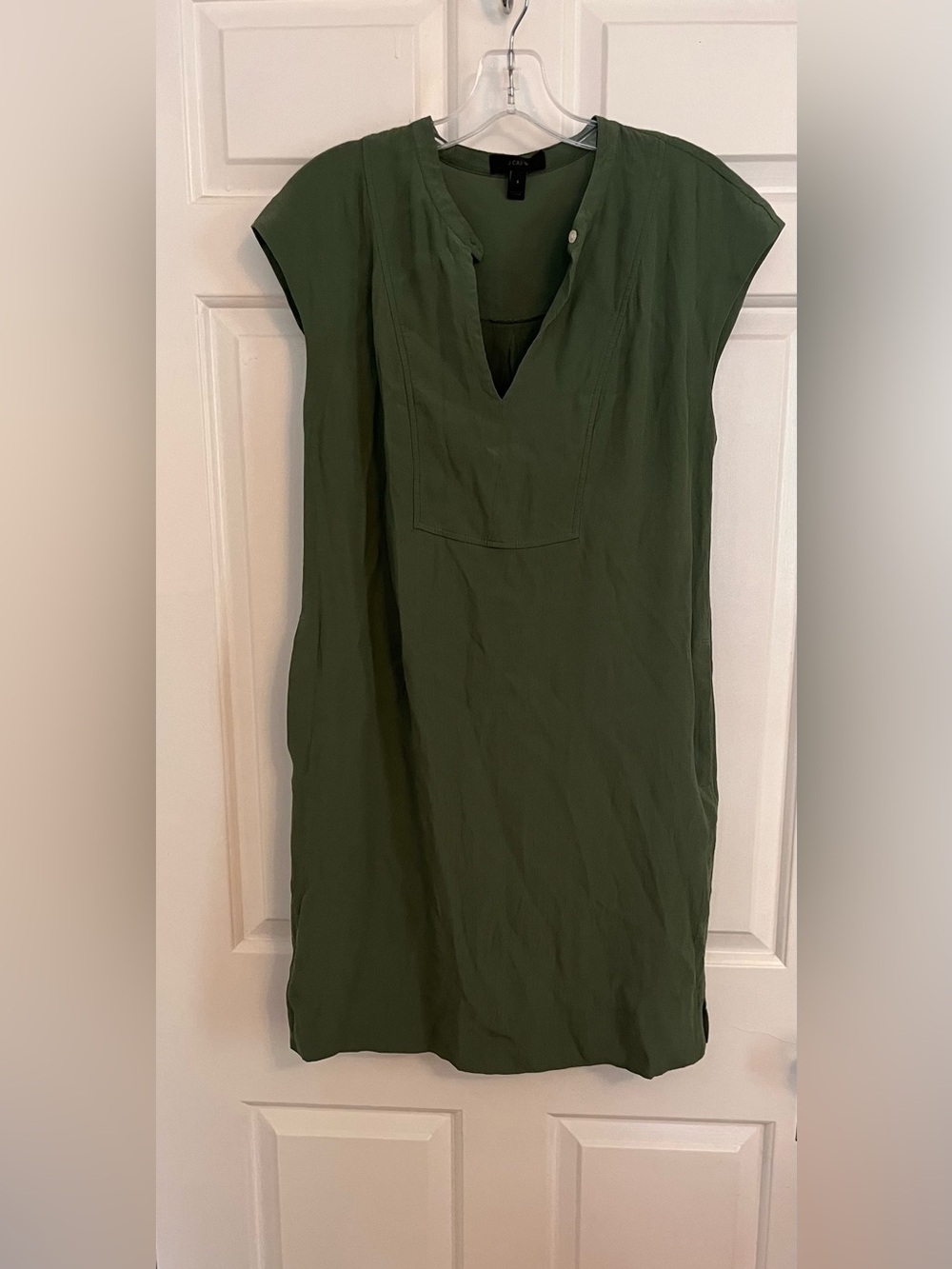 J. Crew Olive Green V-Neck Shift Dress